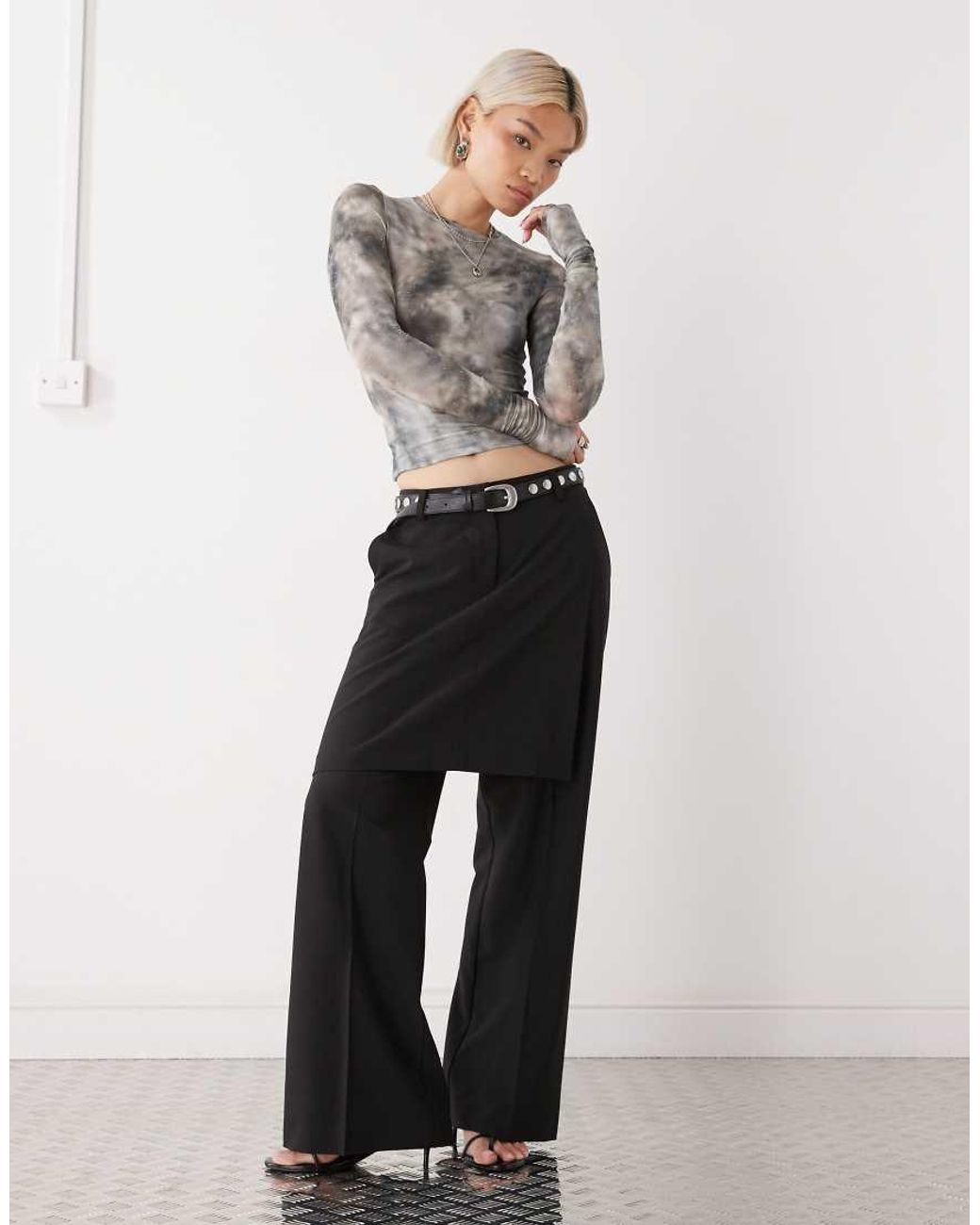 Weekday Gray Long Sleeve Top With Rhinestone Detail