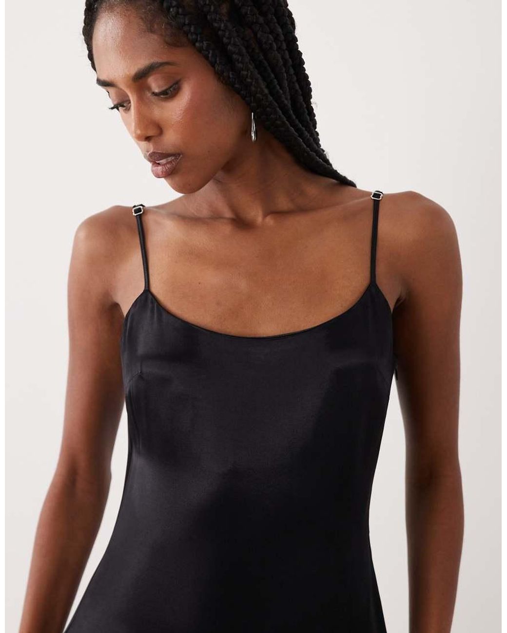ASOS White Satin Midi Slip Dress With Fringe Detail