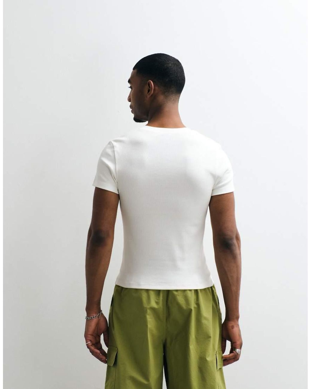 Collusion White Fitted Short Sleeve Henley Top for men