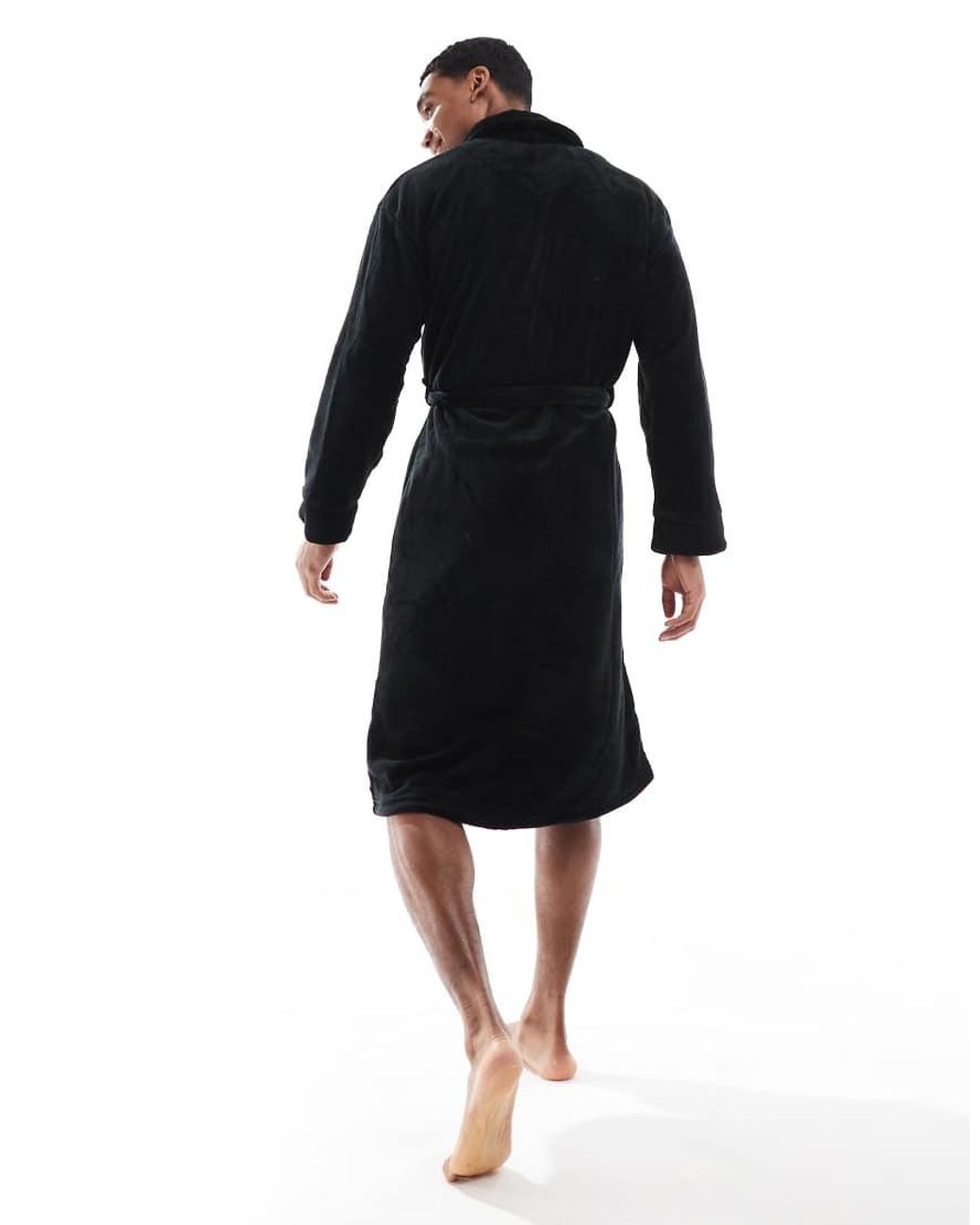 Loungeable Black Fleece Shawl Collar Robe for men