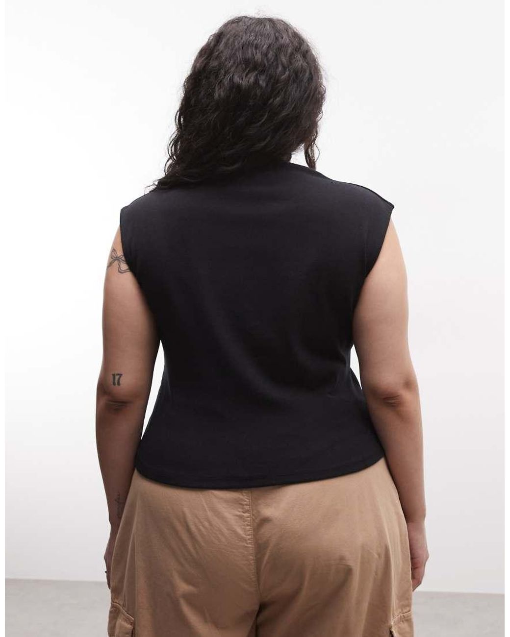 ASOS Black Asos Design Curve Compact Cotton Grown On Sleeve Button Down Top