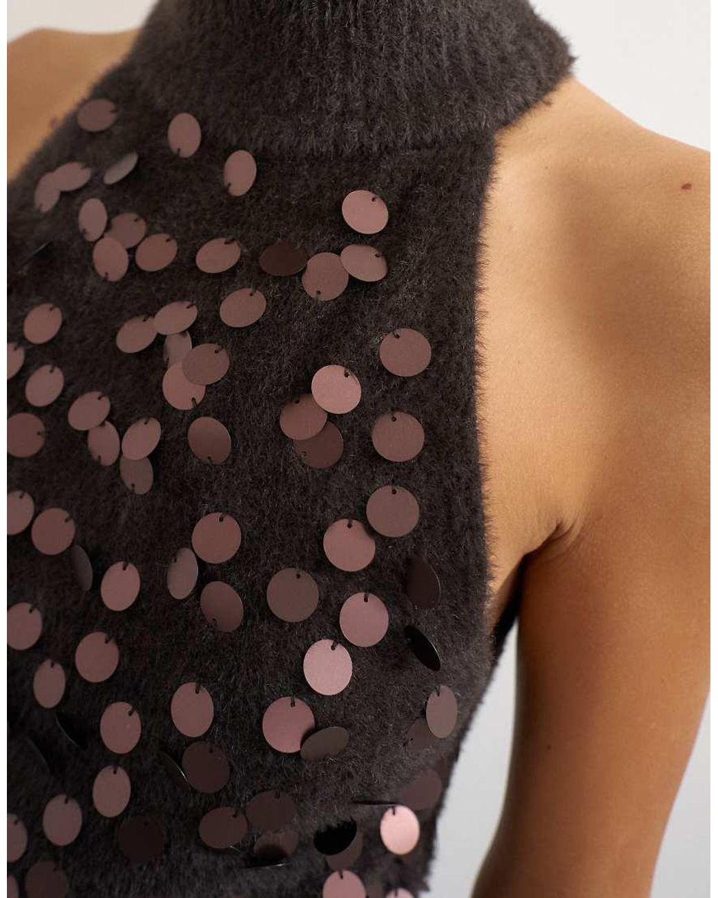 TOPSHOP Black Knitted Halter Neck Sequin Top