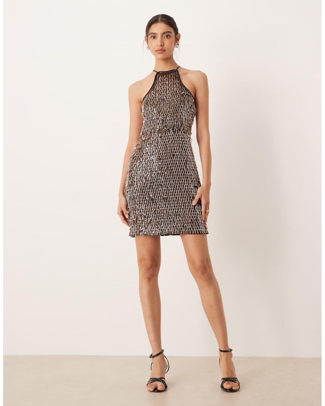 Amy Lynn Brown Curled Sequin Cut Away Mini Dress