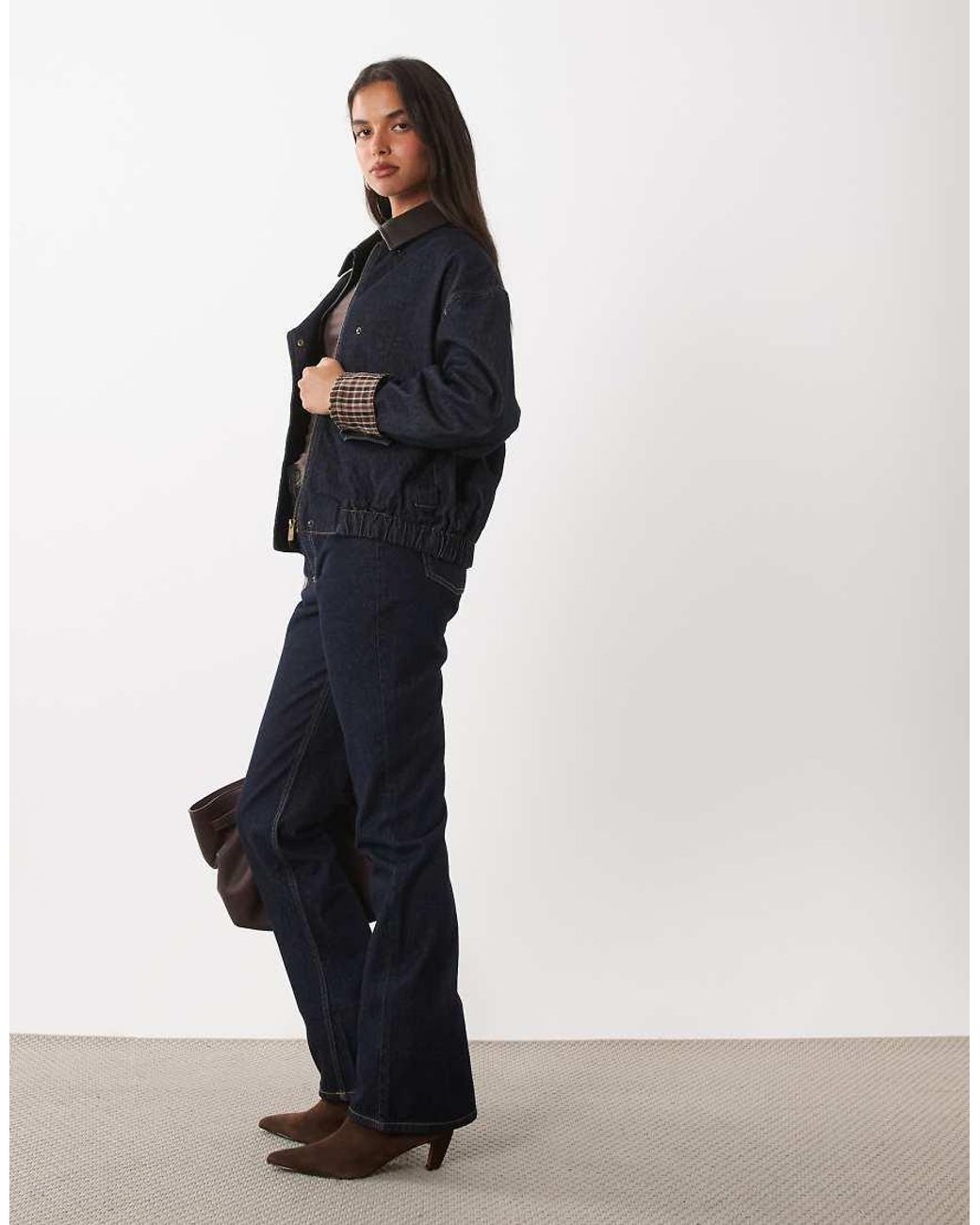 Mango Blue Maya Straight Jean Co-Ord With Contrast Faux Leather Waistband
