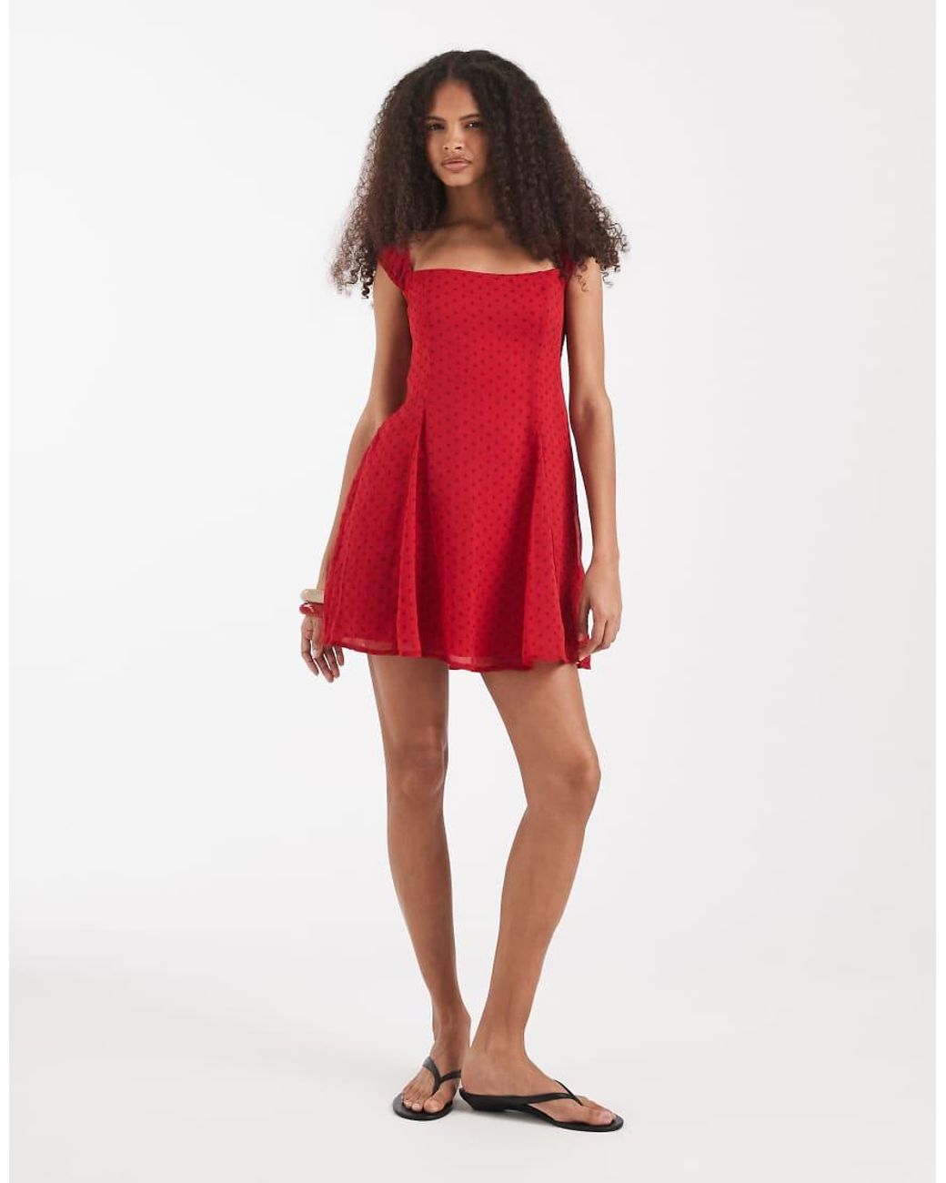 Hollister Red Square Neck Chiffon Mini Dress