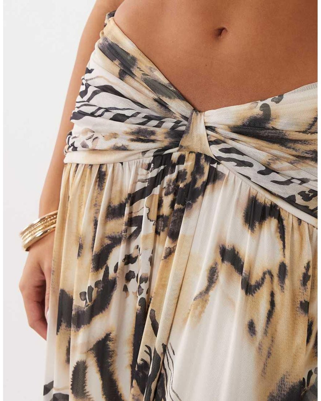ASOS White Printed Mesh Gathered Waist Maxi Skirt