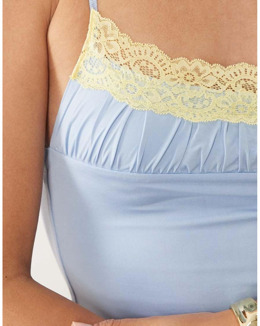 Tiger Mist Blue Parisa Butter Touch Slinky Contrast Lace Cami Top