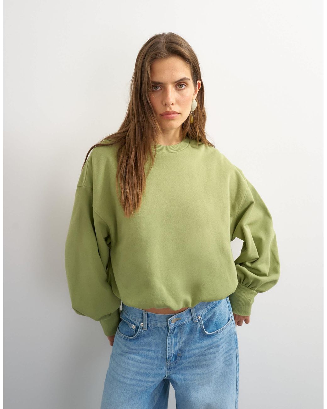 TOPSHOP Green Bubble Hem Sweat