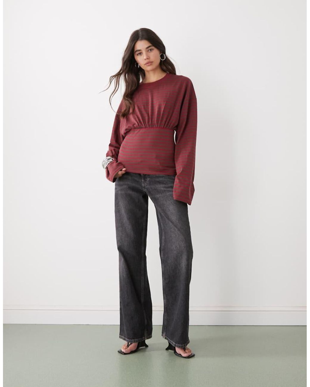 Lioness Red Exclusive Bloom Cotton Blend Long Sleeve Crew Neck Cinched Waist T-Shirt