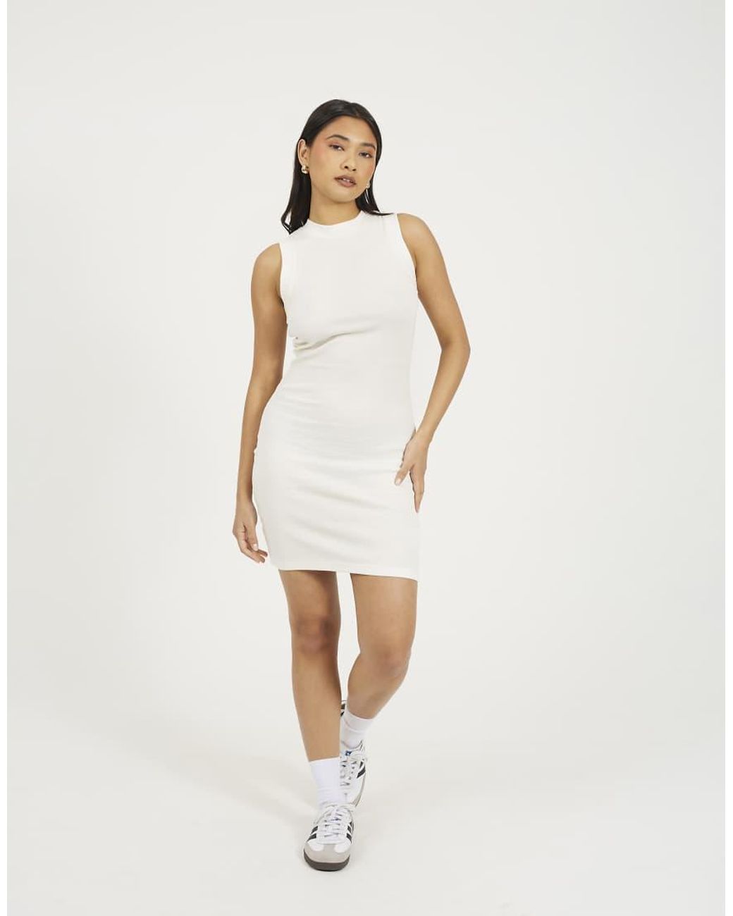 Brave Soul White Ribbed Jersey Sleeveless Bodycon Mini Dress