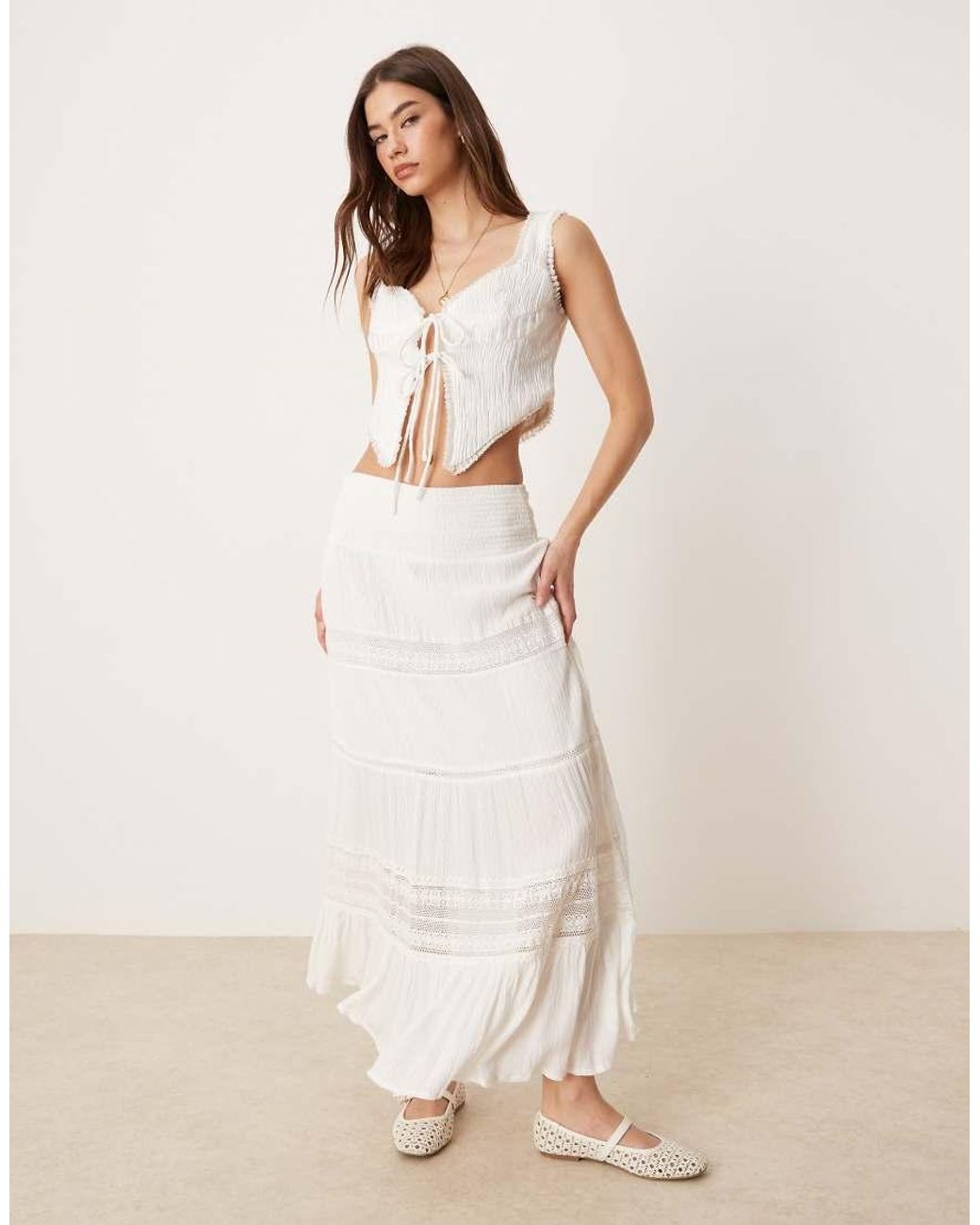 Glamorous Natural Tie-Front Top