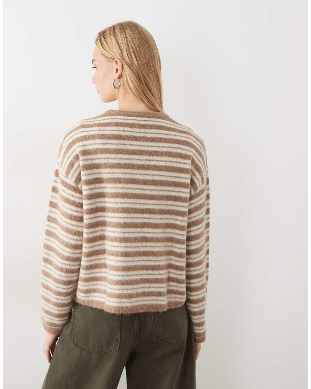 ASOS Natural Brushed Striped Crew Neck Jumper