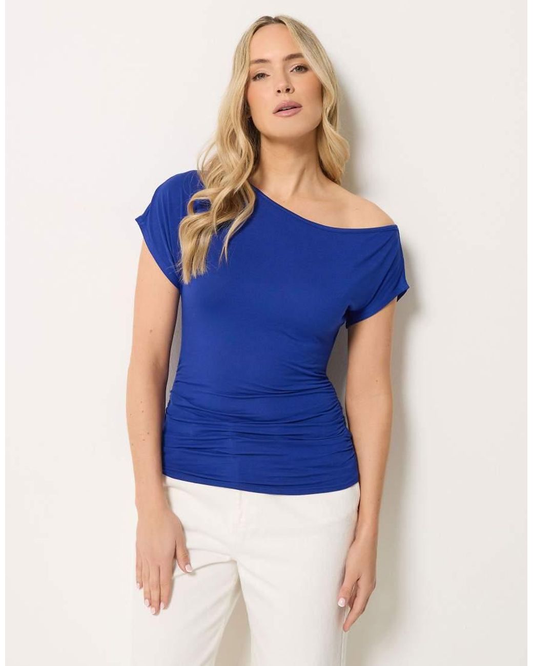 Long Tall Sally Blue Off Shoulder Ruched Top