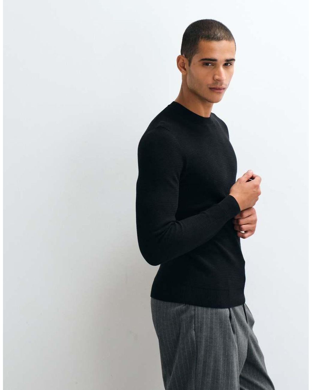 Mango Black Cotton Rich Knitted Jumper for men