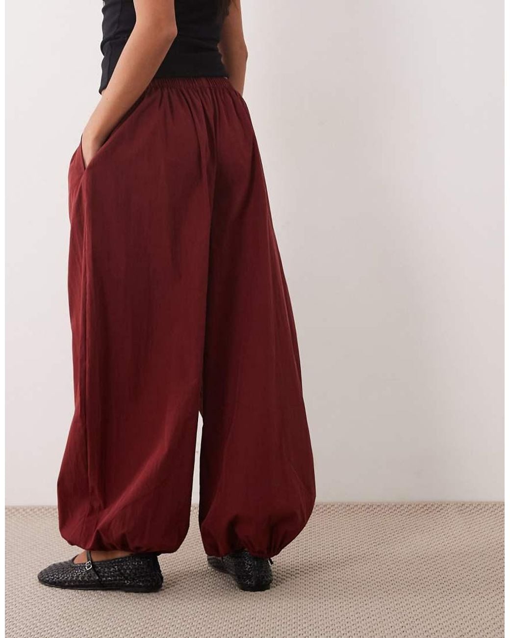 ASOS Red Asos Design Petite Cotton Nylon Blend Pull On Balloon Trousers