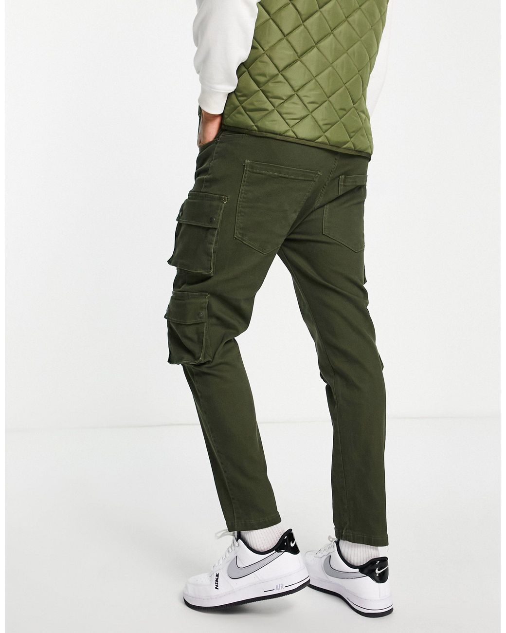 SIKSILK Denim Cargo Trousers in Green 