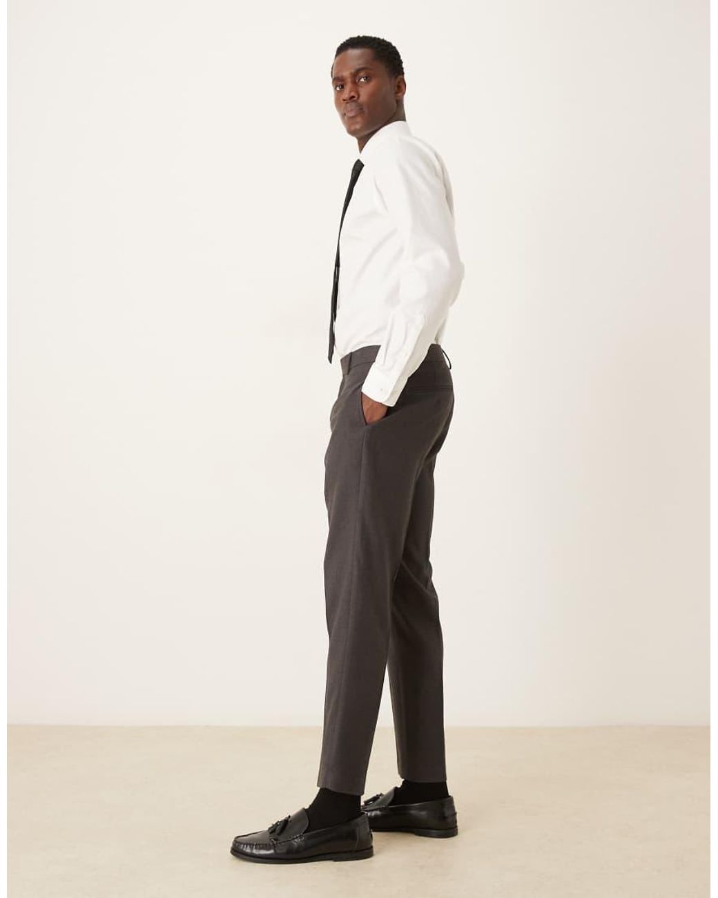 ASOS Natural Brushed Twill Tapered Suit Pants for men