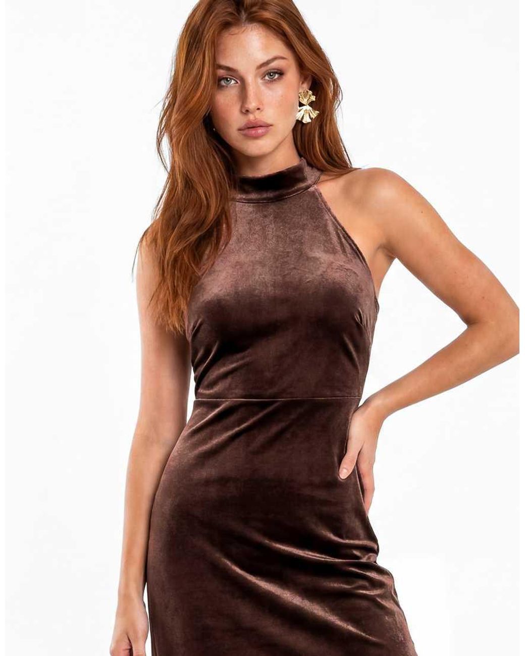 Maya Purple Halter Neck Velvet Maxi Dress