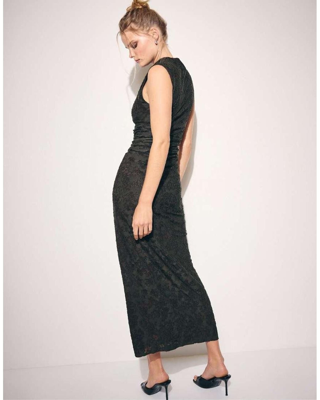 Stradivarius Black Sleeveless Midi Dress With Stand Collar