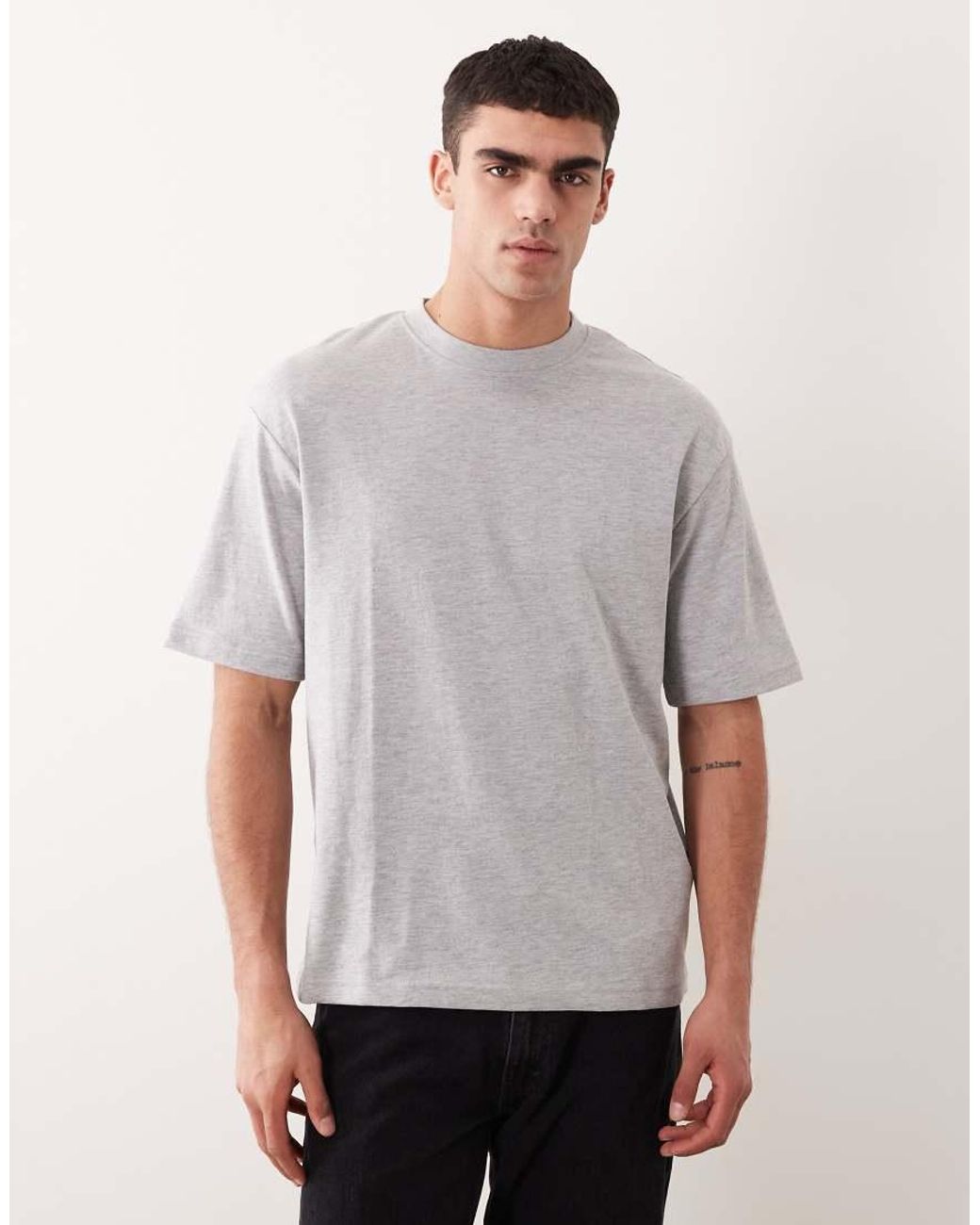 SELECTED Oversized T-Shirt Van Zware Stof in het Gray voor heren