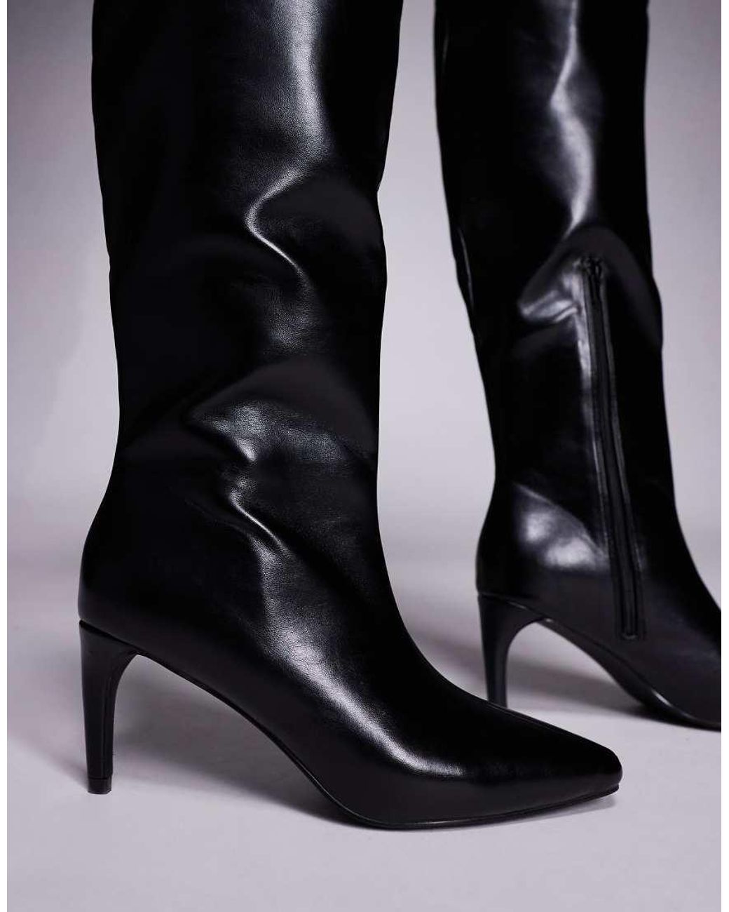 Public Desire Black Jenny Pointed Toe Heeled Knee Boots