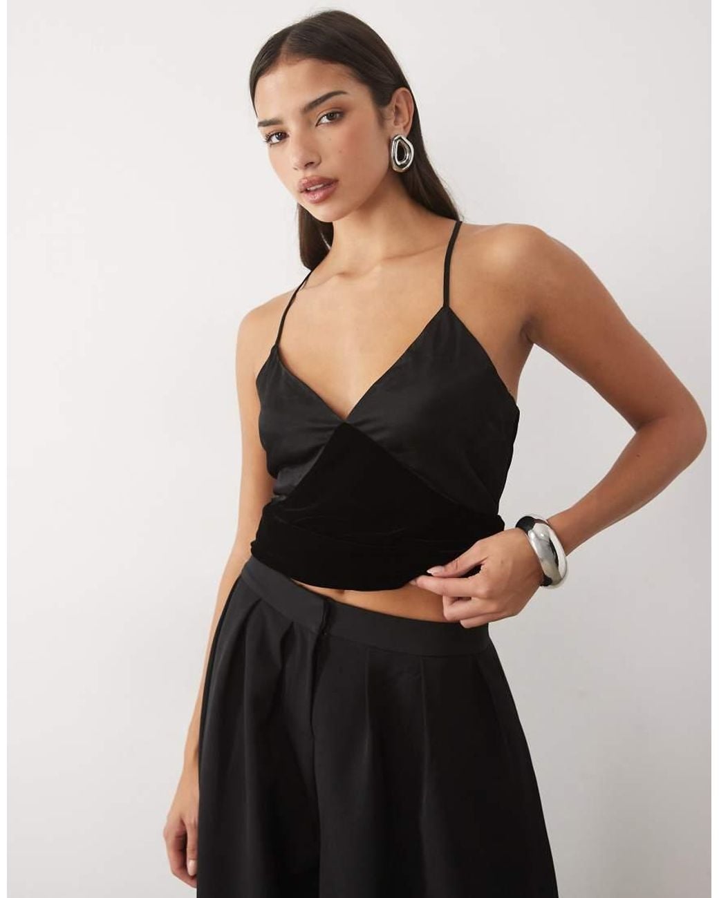 Nobody's Child Black India Cross Over Back Velvet Cami Top