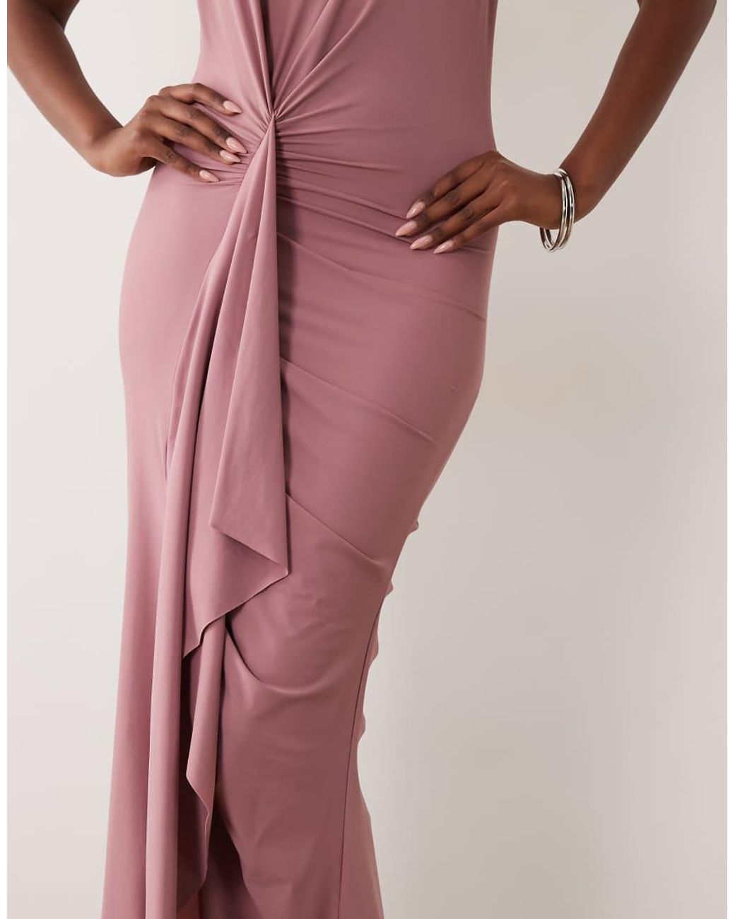 ASOS Pink Sculpting Jersey High Neck Drape Ruffle Maxi Dress