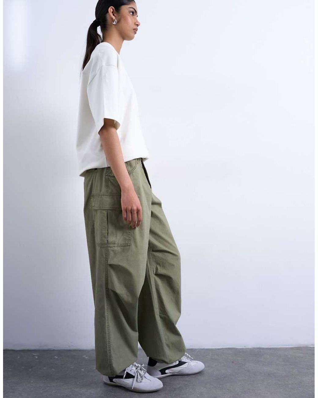 TOPSHOP White Ripstop Cargo Trouser With Drawcord Hem