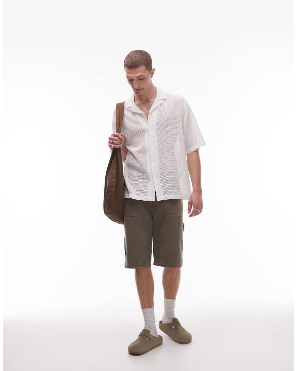 Topman White Regular Fit Crochet Shirt for men