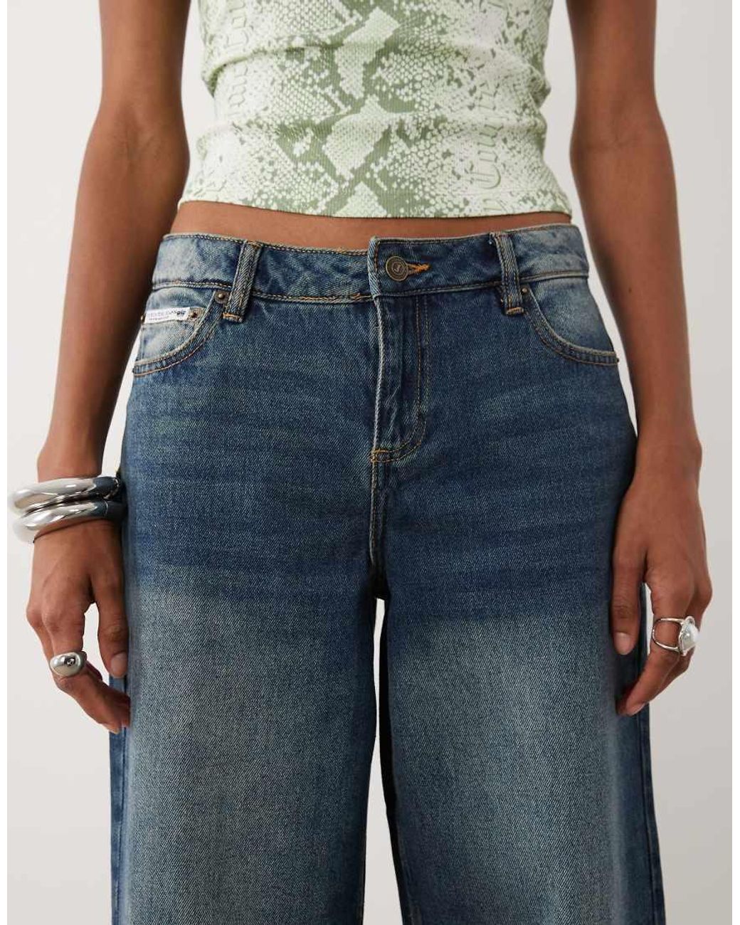 Juicy Couture Blue Mid Rise Embroidered Crest Logo Wide Leg Jeans