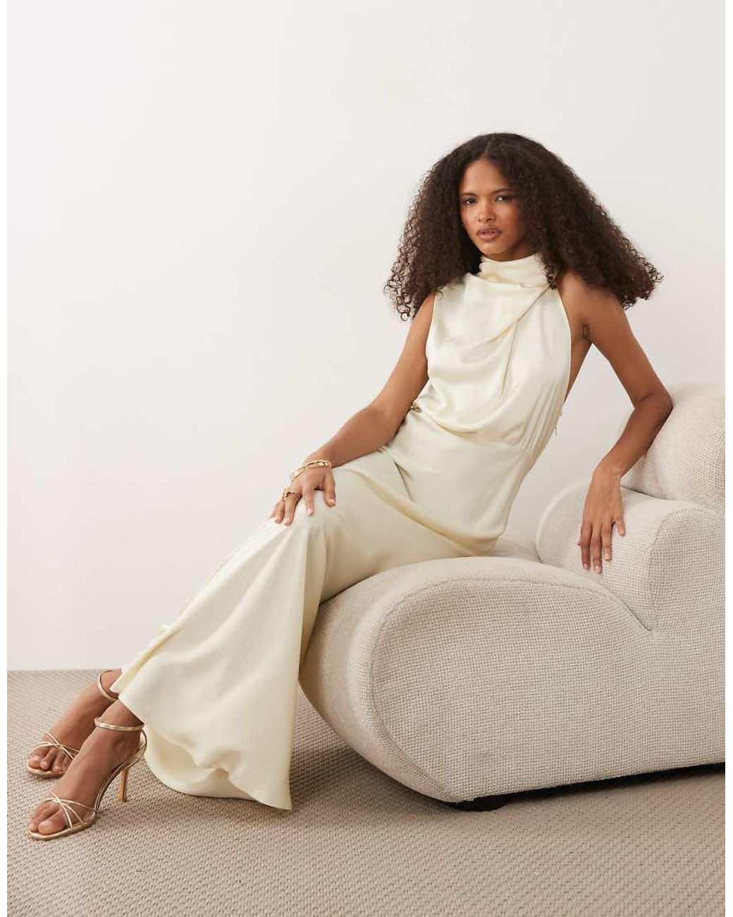 Vila Natural High Neck Satin Maxi Dress