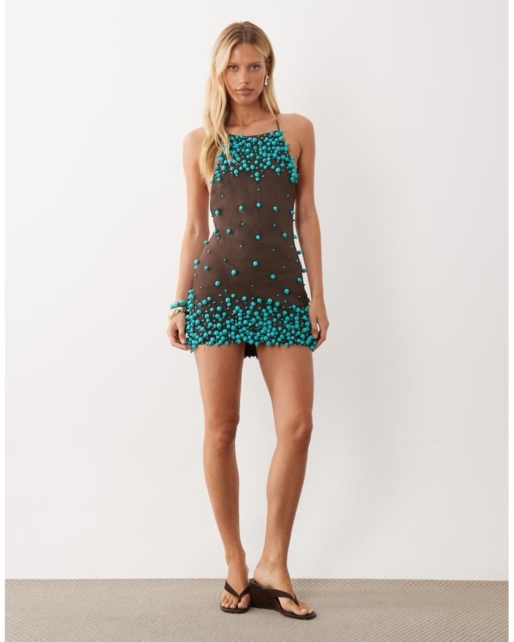 ASOS Green Bubble Bead Halter Shift Mini Dress