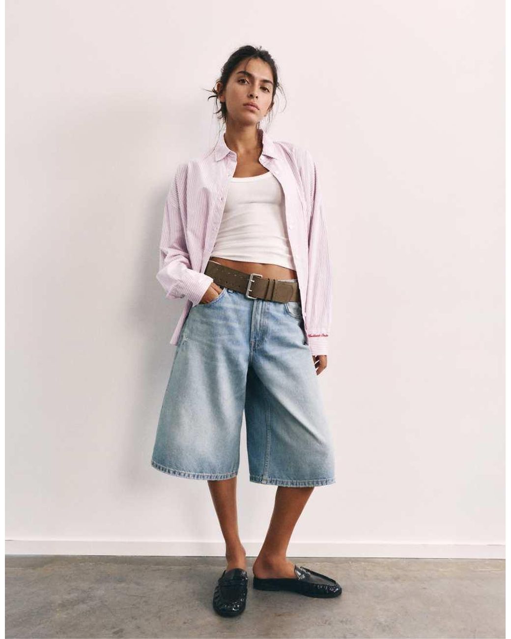 Pull&Bear Pink Embroidered Striped Shirt
