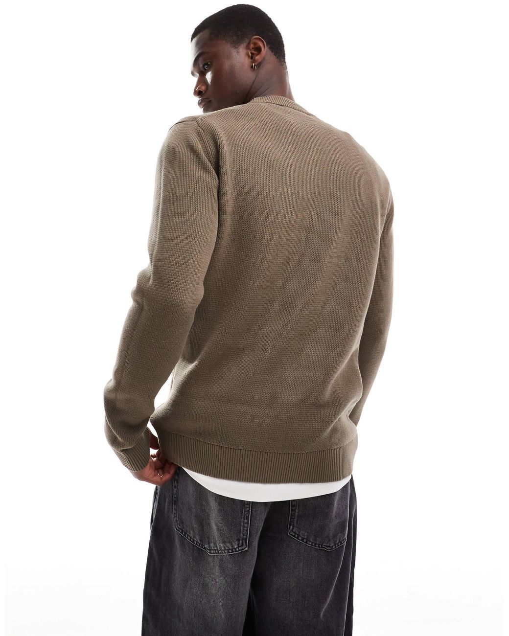 SELECTED Gray 100% Cotton Knitted Crew Neck Jumper for men