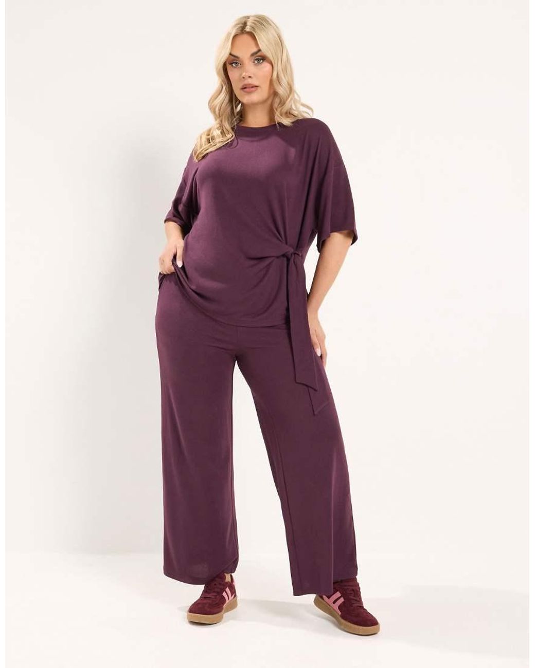 Yours Clothing Purple Tie Waist Trousers
