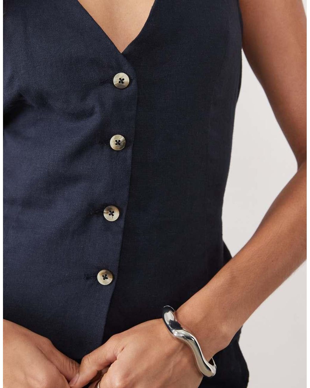 River Island Blue Linen Blend Waistcoat