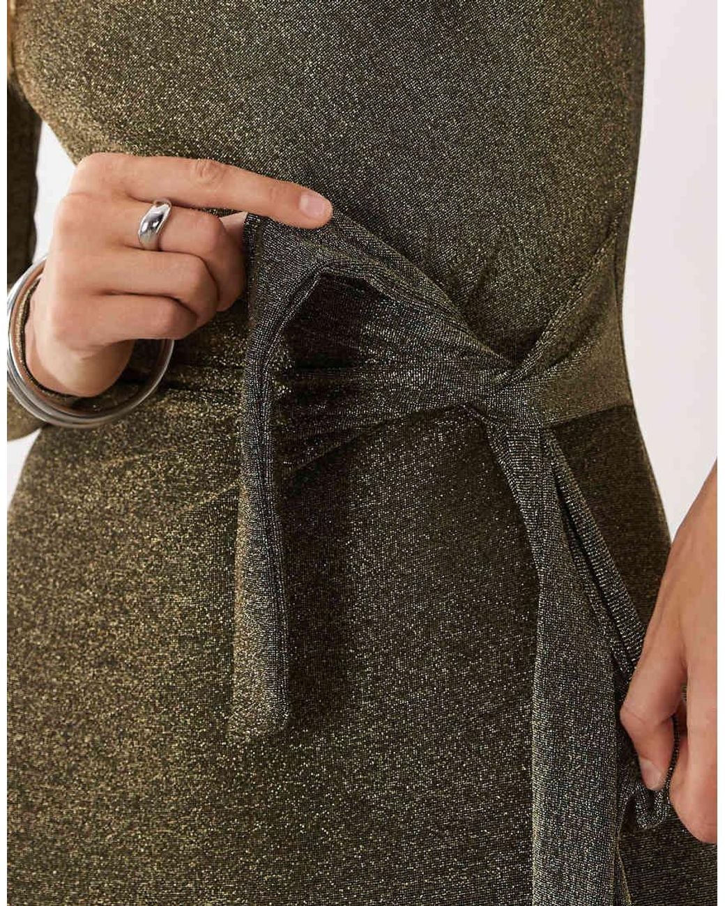 Threadbare Green Draped Long Sleeve Midi Dress With Knot Detail