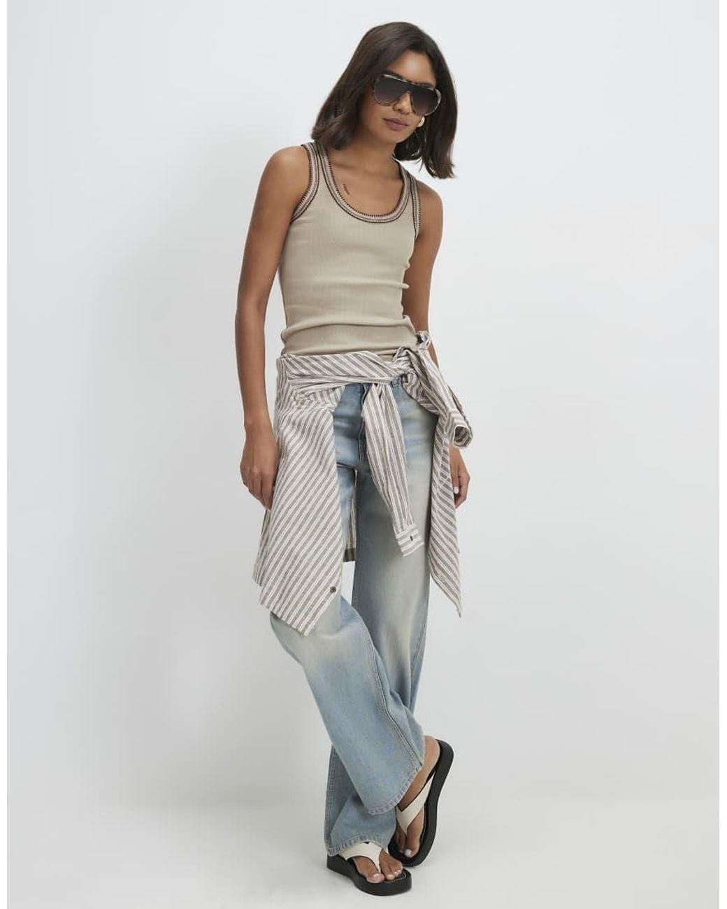 River Island White Sl Whipstitch Tank 2 Col