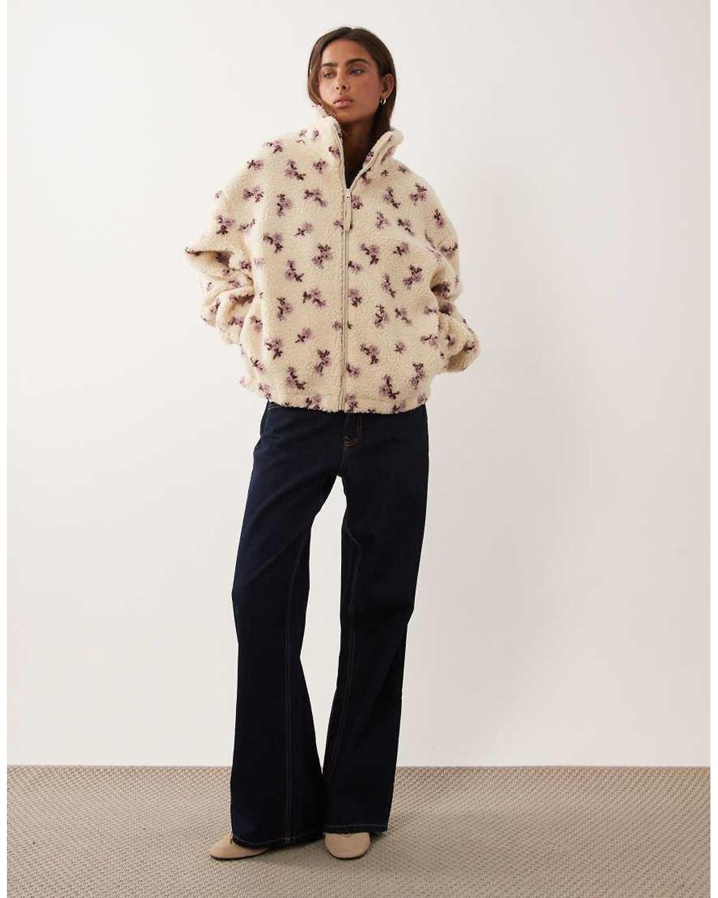 Miss Selfridge Natural Borg Fleece Jacket