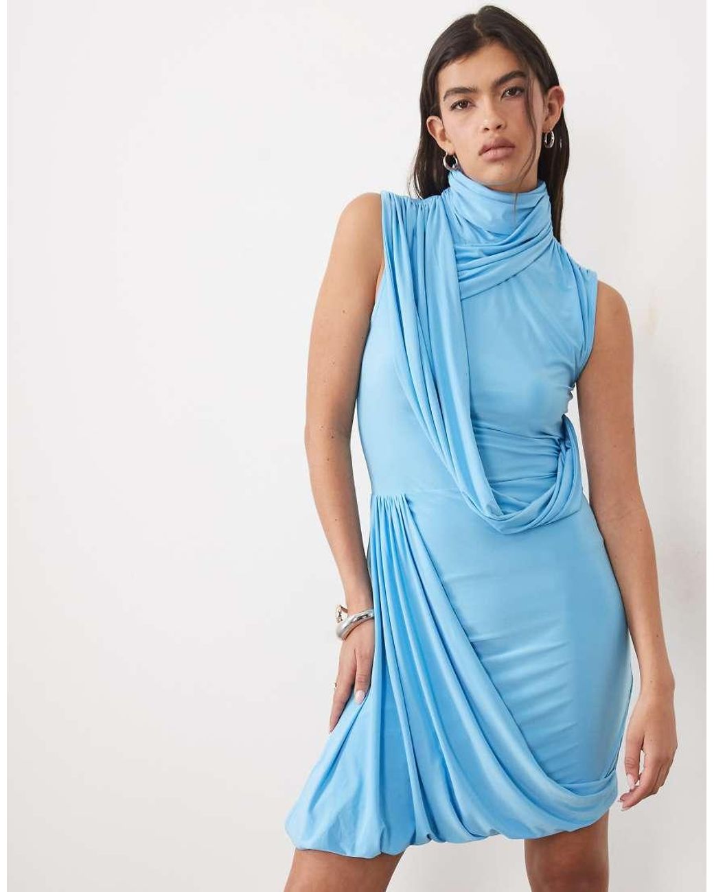 ASOS Blue High Neck Cross Body Bubble Mini Dress