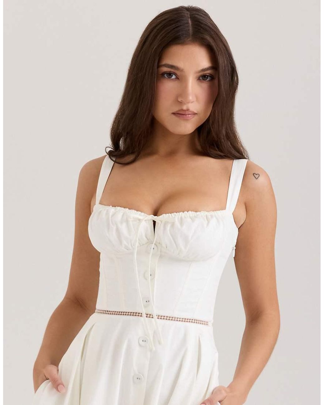 House Of Cb Natural Chiarina Cotton Button Front Midi Dress