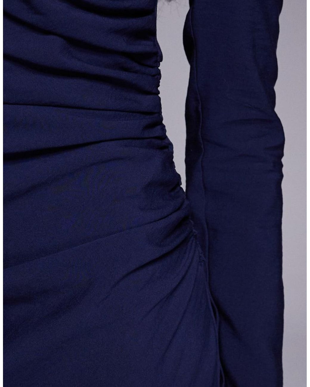 ASOS Blue High Neck Ruched Side Maxi Dress