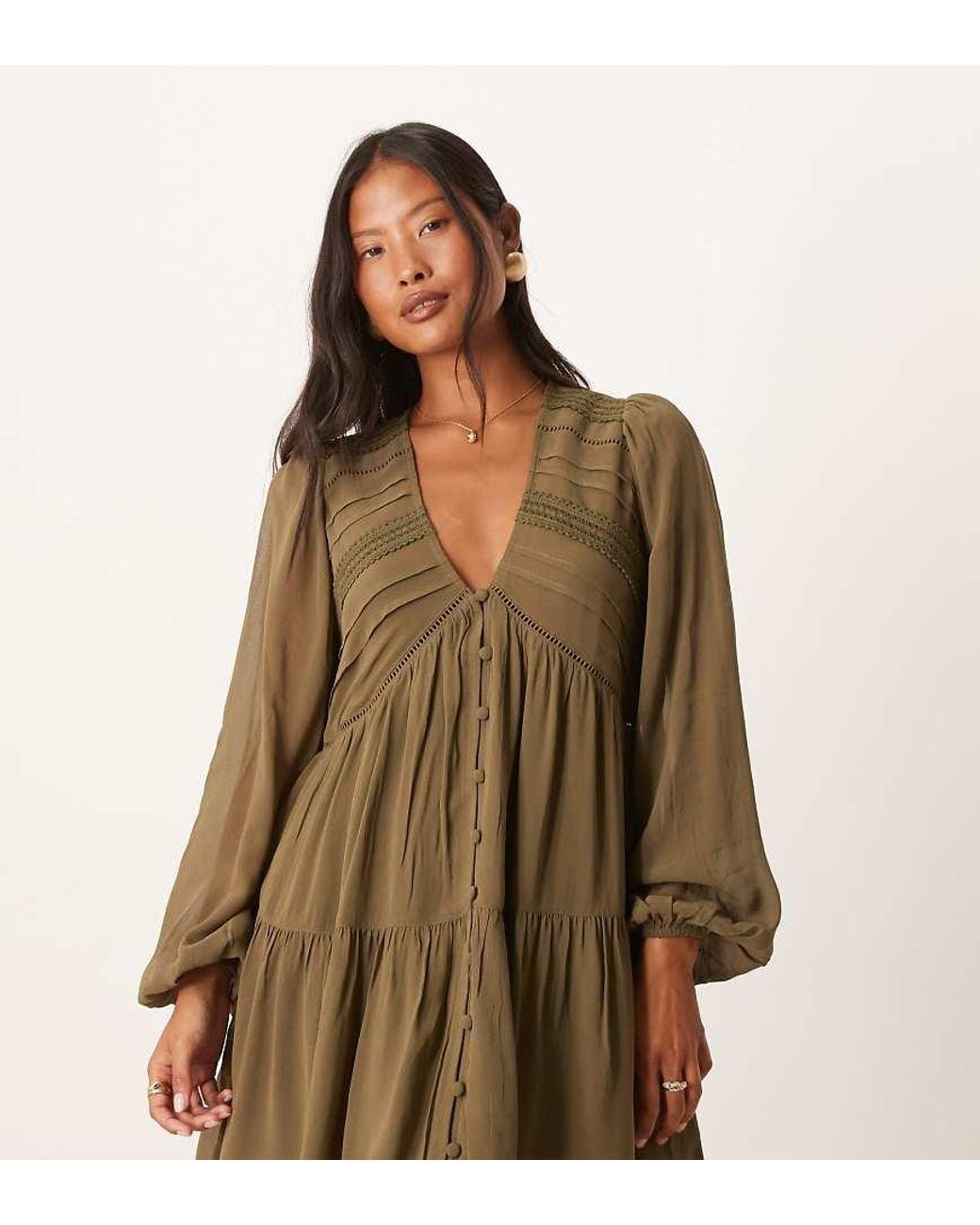 Nobody's Child Petite Brown Marley Boho V-Neck Mini Dress