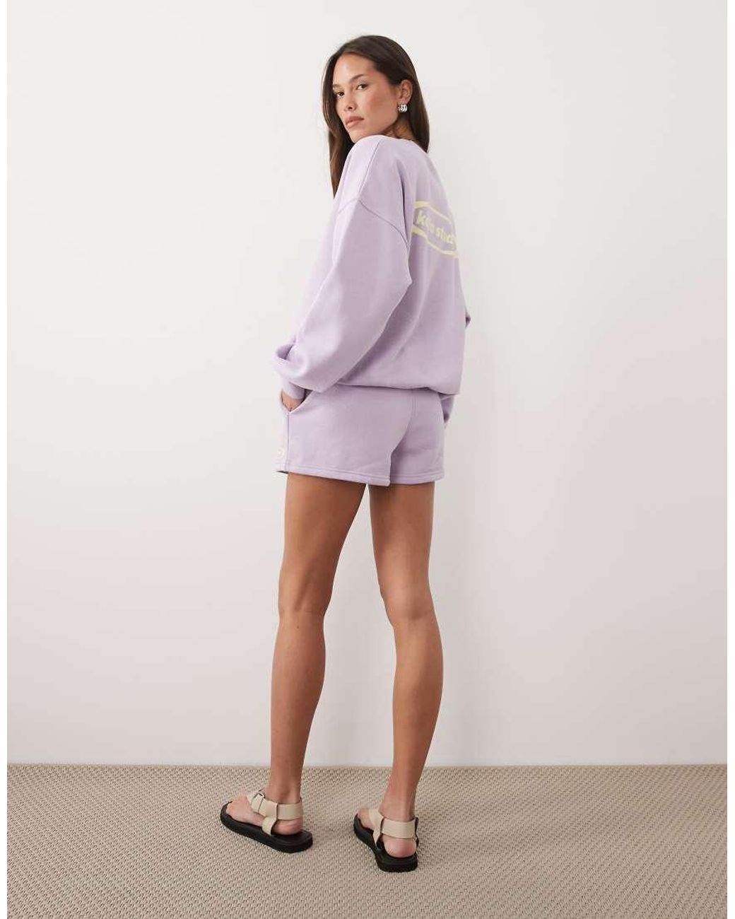 Kaiia Purple Studio Cotton Rich Printed Logo Oversized Sweatshirt Co-Ord