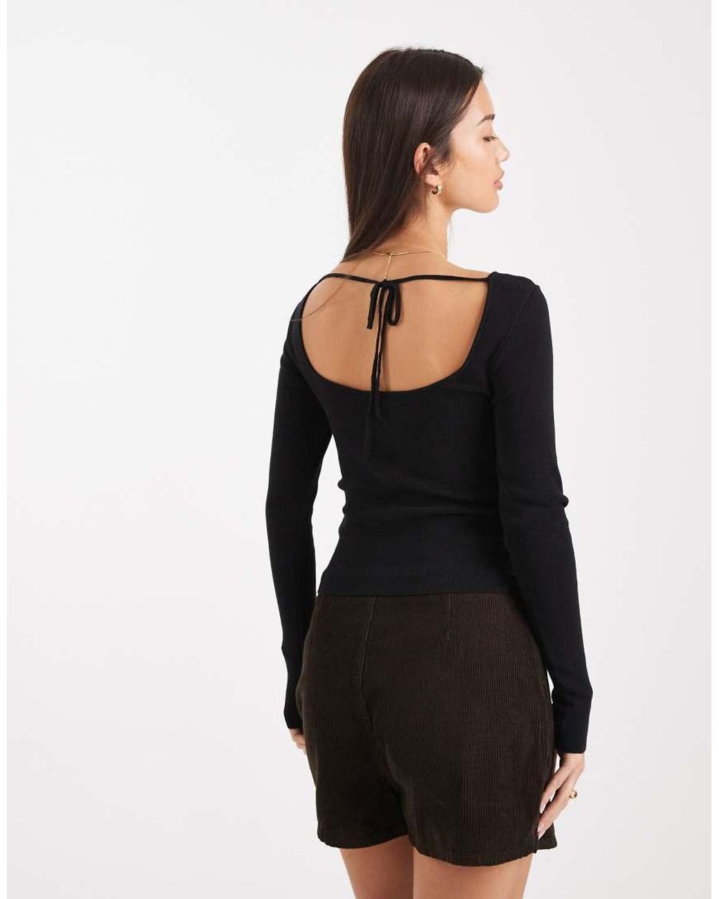ASOS Black Knitted Tie Back Fine Gauge Top