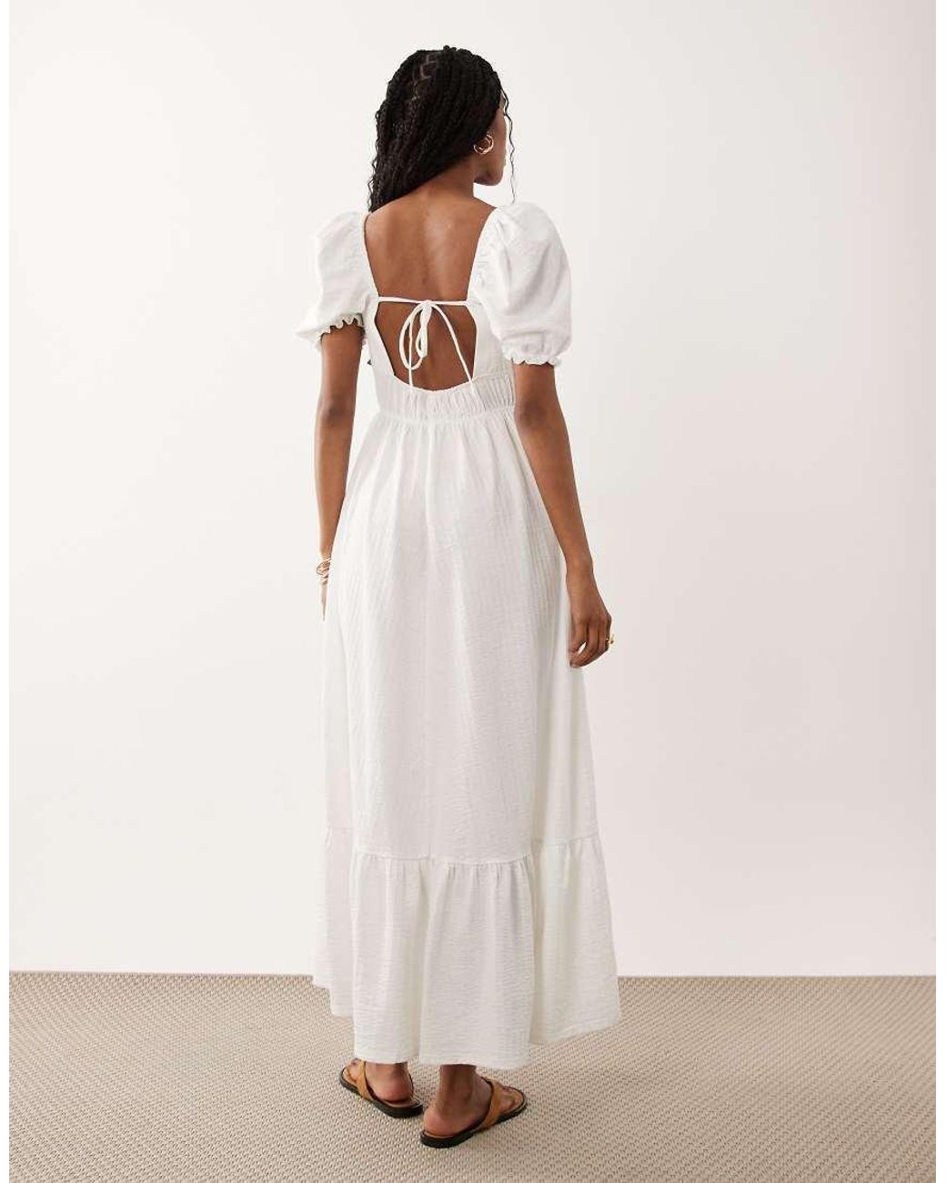 Miss Selfridge Natural Seersucker Puff Sleeve Milkmaid Maxi Dress
