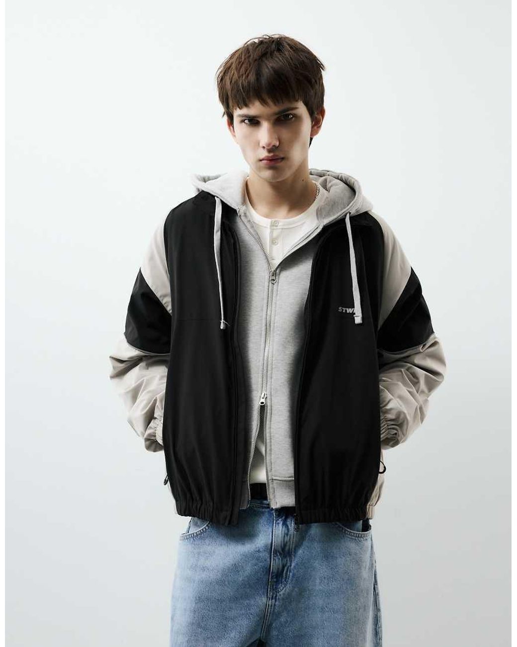 Pull&Bear Black Stwd Panelled Tracksuit Jacket for men