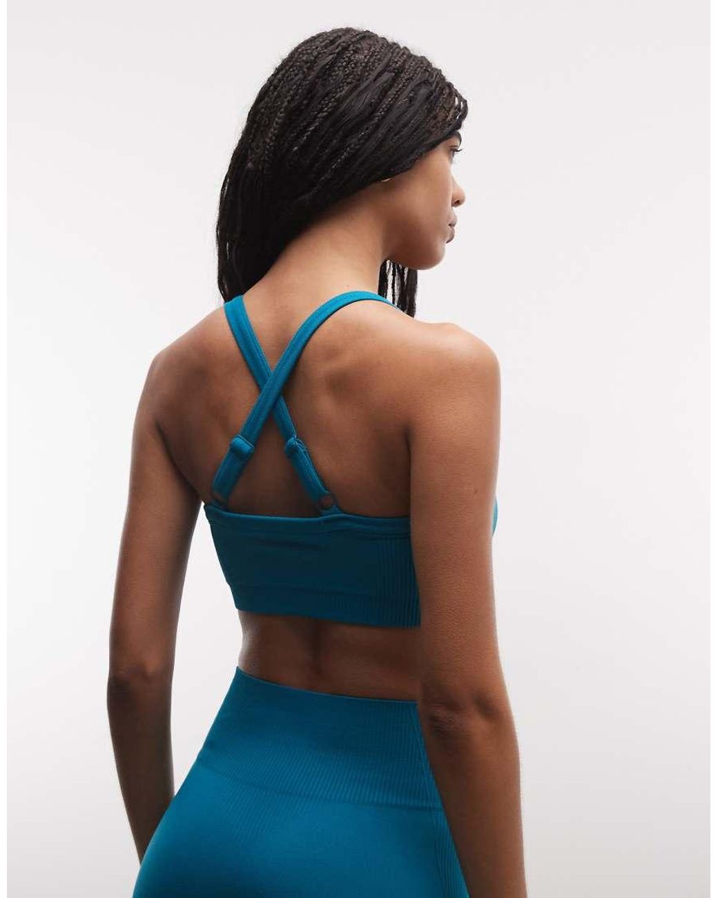 4505 Blue Sculpting Seamless Strappy Push Up Sports Bra With Removable Padding