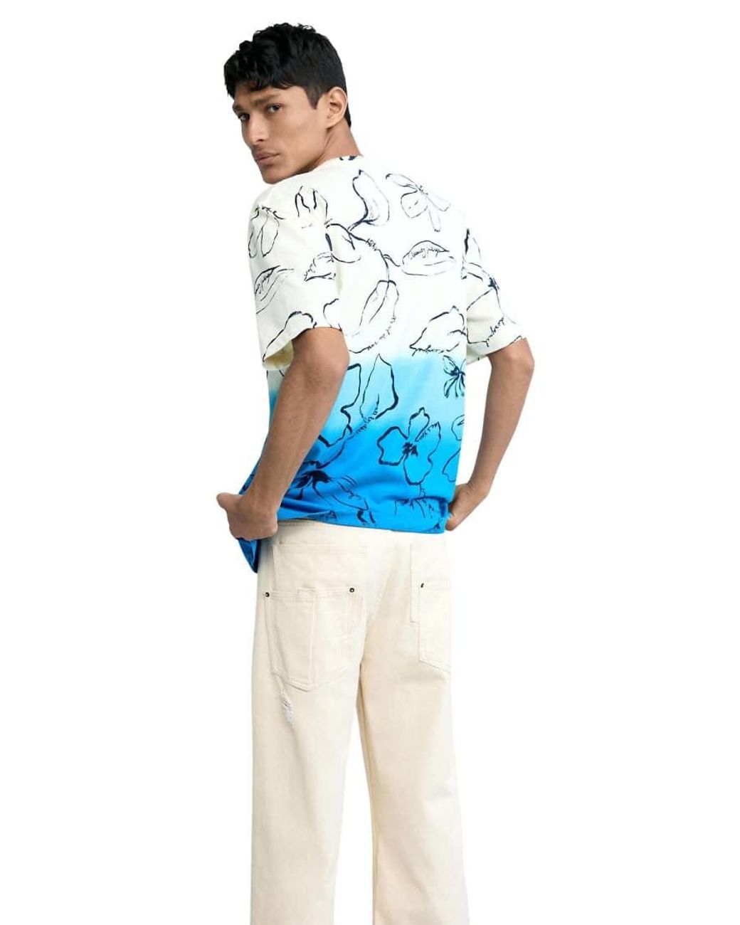 Desigual Blue Tropical Gradient T-Shirt for men