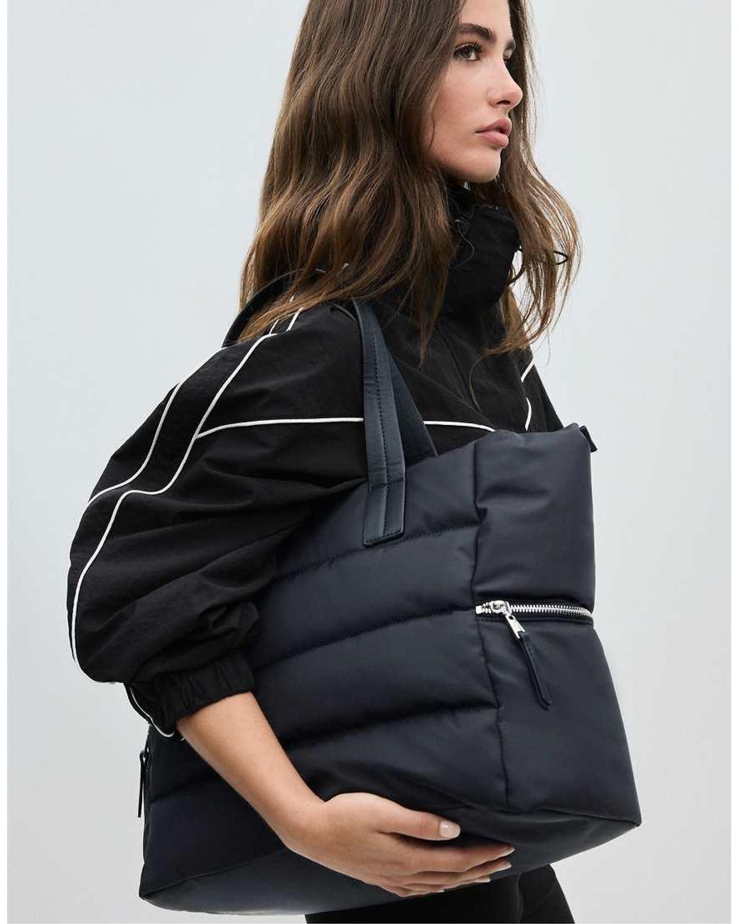 Stradivarius Blue Quilted Shoulder Shopper Bag
